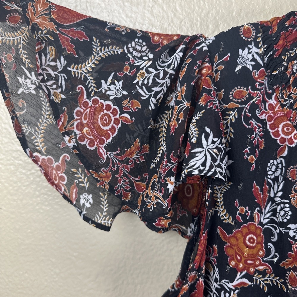 Cloth And Portrait Dress L Floral Fall Sleeveless Hi Low Maxi rust Black Slip - Picture 3 of 9